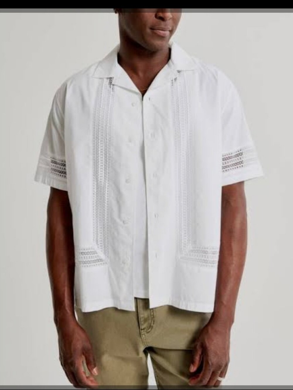 Abercrombie & Fitch Men's Camp Collar Lacey White Button Up Resort Shirt Sz Med
